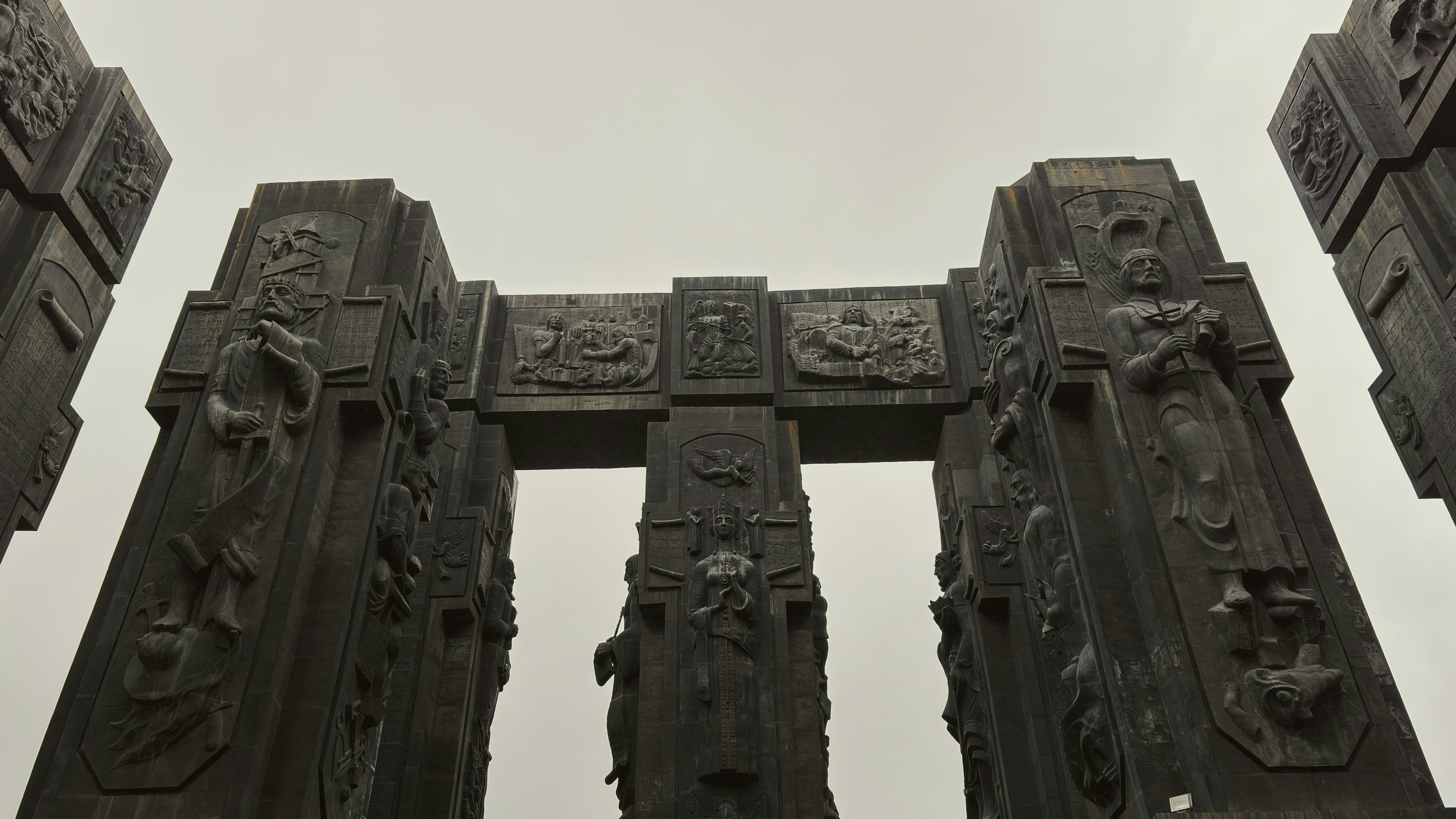 Chronicle of Georgia monument pillars overlooking Tbilisi